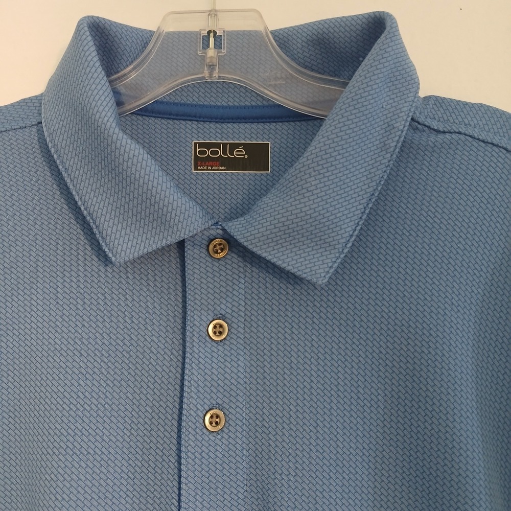 Bolle Men's Performance Golf Polo Shirt XL Lt. Blue Geometric Brick Pattern...